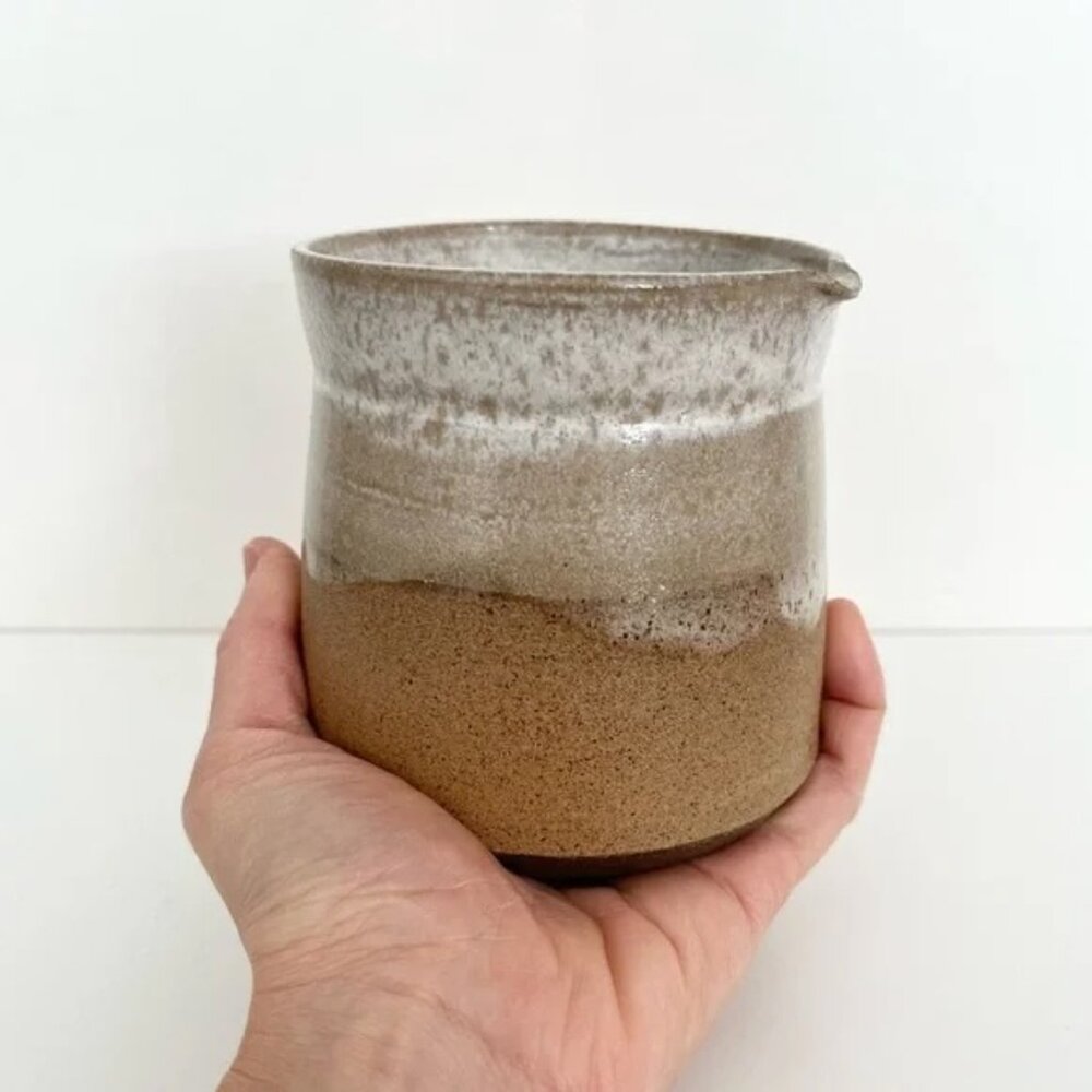 Hand Thrown Studio Pottery Milk Pitcher Stoneware Rustic Natural Glazed 16 oz - Picture 5 of 7